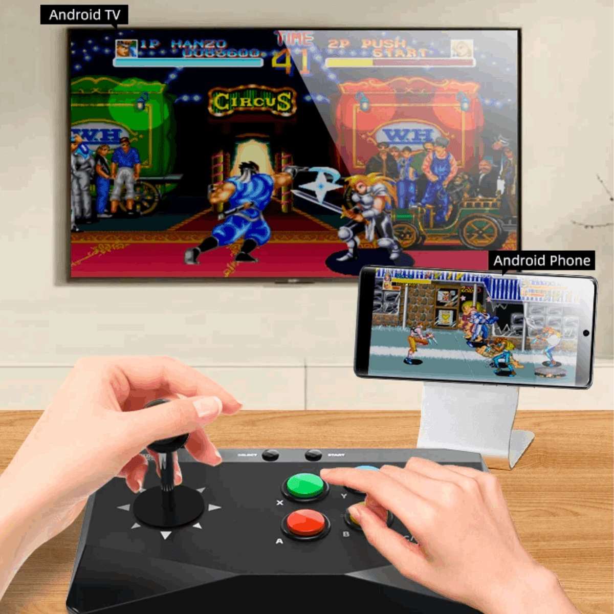 Game Stick 4k Lite + 2 Arcade Fighting Stick Inalambricos